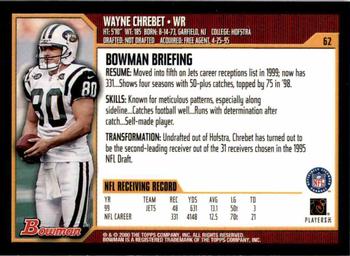 2000 Bowman #62 Wayne Chrebet Back