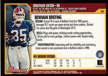 2000 Bowman #89 Jonathan Linton Back