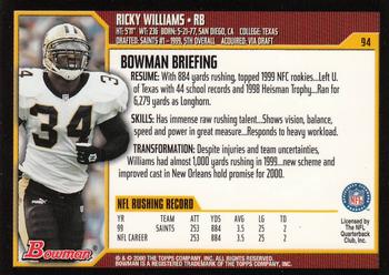 2000 Bowman #94 Ricky Williams Back