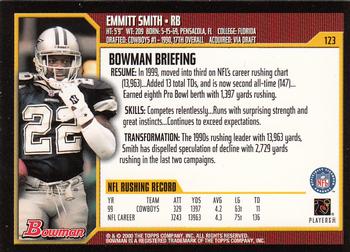 2000 Bowman #123 Emmitt Smith Back