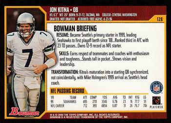 2000 Bowman #128 Jon Kitna Back