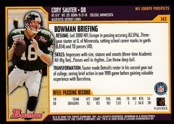 2000 Bowman #143 Cory Sauter Back