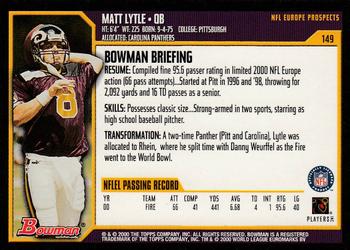 2000 Bowman #149 Matt Lytle Back
