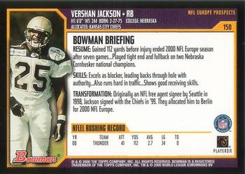 2000 Bowman #150 Vershan Jackson Back