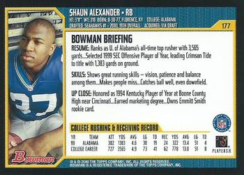 2000 Bowman #177 Shaun Alexander Back