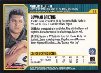 2000 Bowman #184 Anthony Becht Back