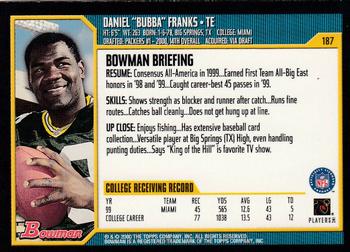 2000 Bowman #187 Bubba Franks Back