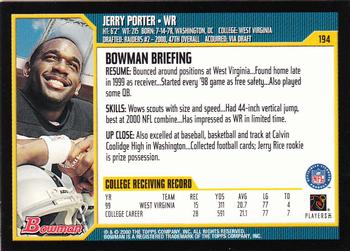 2000 Bowman #194 Jerry Porter Back