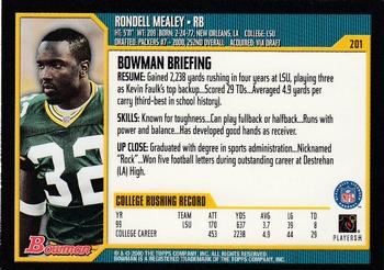 2000 Bowman #201 Rondell Mealey Back