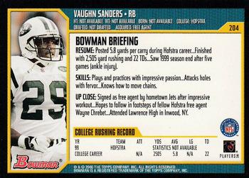 2000 Bowman #204 Vaughn Sanders Back