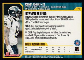 2000 Bowman #212 Ronney Jenkins Back