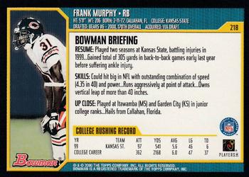 2000 Bowman #218 Frank Murphy Back