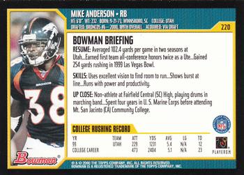 2000 Bowman #220 Mike Anderson Back
