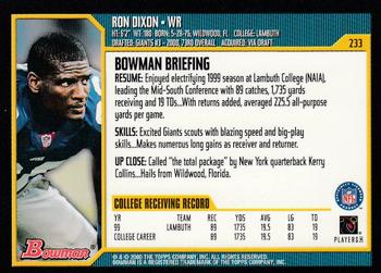 2000 Bowman #233 Ron Dixon Back