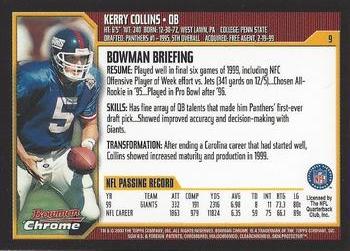 2000 Bowman Chrome #9 Kerry Collins Back