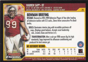 2000 Bowman Chrome #25 Warren Sapp Back