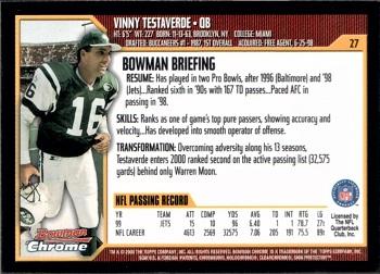 2000 Bowman Chrome #27 Vinny Testaverde Back