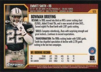 2000 Bowman Chrome #123 Emmitt Smith Back