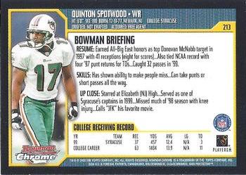 2000 Bowman Chrome #213 Quinton Spotwood Back