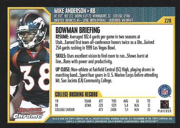 2000 Bowman Chrome #220 Mike Anderson Back