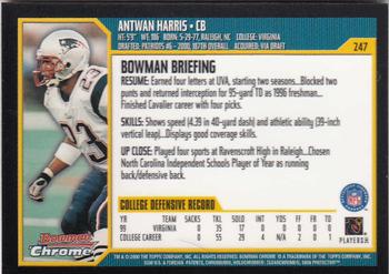 2000 Bowman Chrome #247 Antwan Harris Back