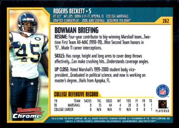 2000 Bowman Chrome #262 Rogers Beckett Back