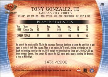 2000 Collector's Edge Masters #88 Tony Gonzalez Back
