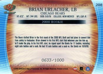2000 Collector's Edge Masters #208 Brian Urlacher Back