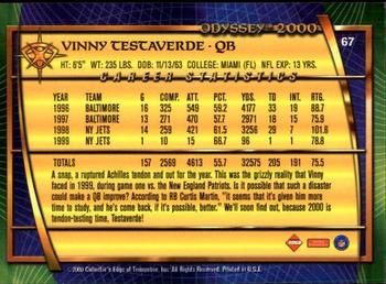 2000 Collector's Edge Odyssey #67 Vinny Testaverde Back