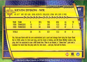 2000 Collector's Edge Odyssey #92 Kevin Dyson Back