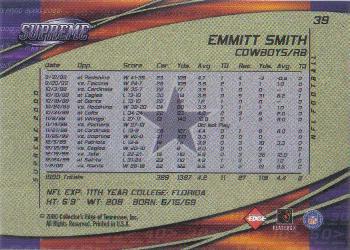 2000 Collector's Edge Supreme #39 Emmitt Smith Back