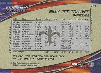 2000 Collector's Edge Supreme #89 Billy Joe Tolliver Back