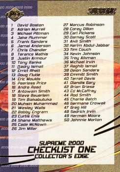 2000 Collector's Edge Supreme #149 Checklist 1: 1-100 Front