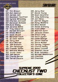 2000 Collector's Edge Supreme #150 Checklist 2: 101-190 Front