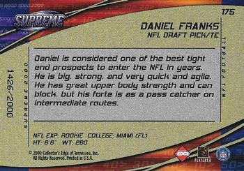 2000 Collector's Edge Supreme #175 Daniel Franks Back
