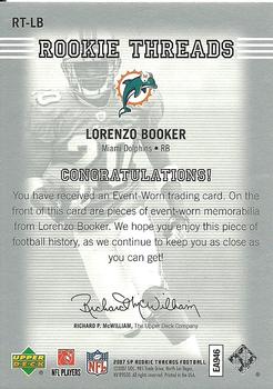 2007 SP Rookie Threads - Rookie Threads Silver #RT-LB Lorenzo Booker Back