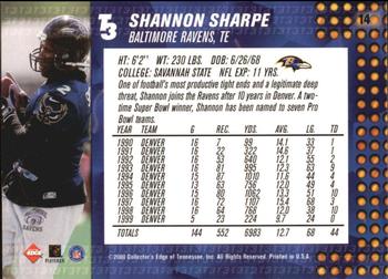 2000 Collector's Edge T3 #14 Shannon Sharpe Back