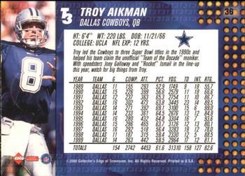 2000 Collector's Edge T3 #36 Troy Aikman Back