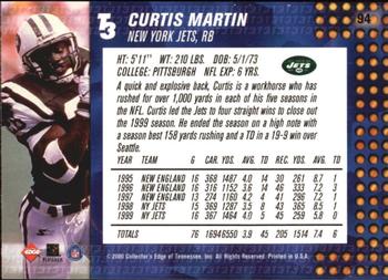 2000 Collector's Edge T3 #94 Curtis Martin Back