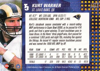 2000 Collector's Edge T3 #116 Kurt Warner Back