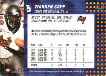 2000 Collector's Edge T3 #137 Warren Sapp Back