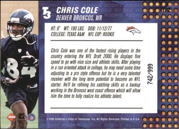 2000 Collector's Edge T3 #172 Chris Cole Back