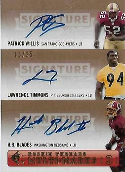 2007 SP Rookie Threads - SP Multi Marks Autographs Triple #SPM3-WTB Patrick Willis / Lawrence Timmons / H.B. Blades Front