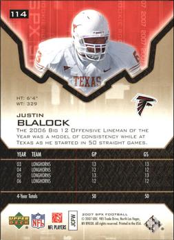 2007 SPx - Gold Rookies #114 Justin Blalock Back