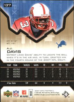 2007 SPx - Gold Rookies #137 A.J. Davis Back