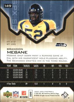 2007 SPx - Gold Rookies #149 Brandon Mebane Back