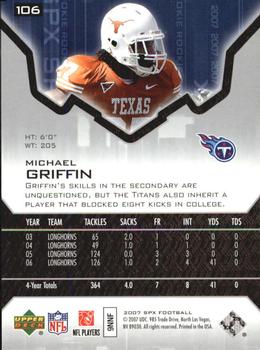 2007 SPx - Silver Holofoil Rookies #106 Michael Griffin Back