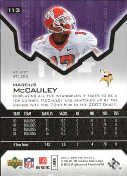 2007 SPx - Silver Holofoil Rookies #113 Marcus McCauley Back