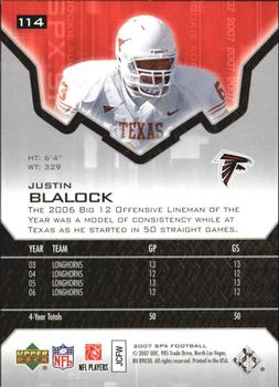 2007 SPx - Silver Holofoil Rookies #114 Justin Blalock Back