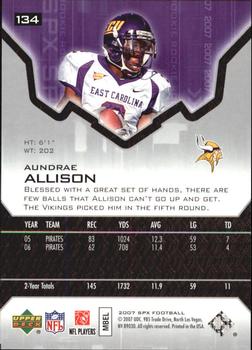 2007 SPx - Silver Holofoil Rookies #134 Aundrae Allison Back